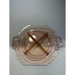 Vintage Fostoria Mayfair Topaz Glass 4 Part Scalloped Edge Relish Dish w/Handles